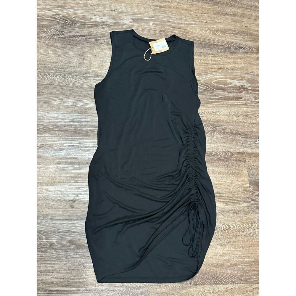 Gentle Fawn drawstring tank ruched dress black L